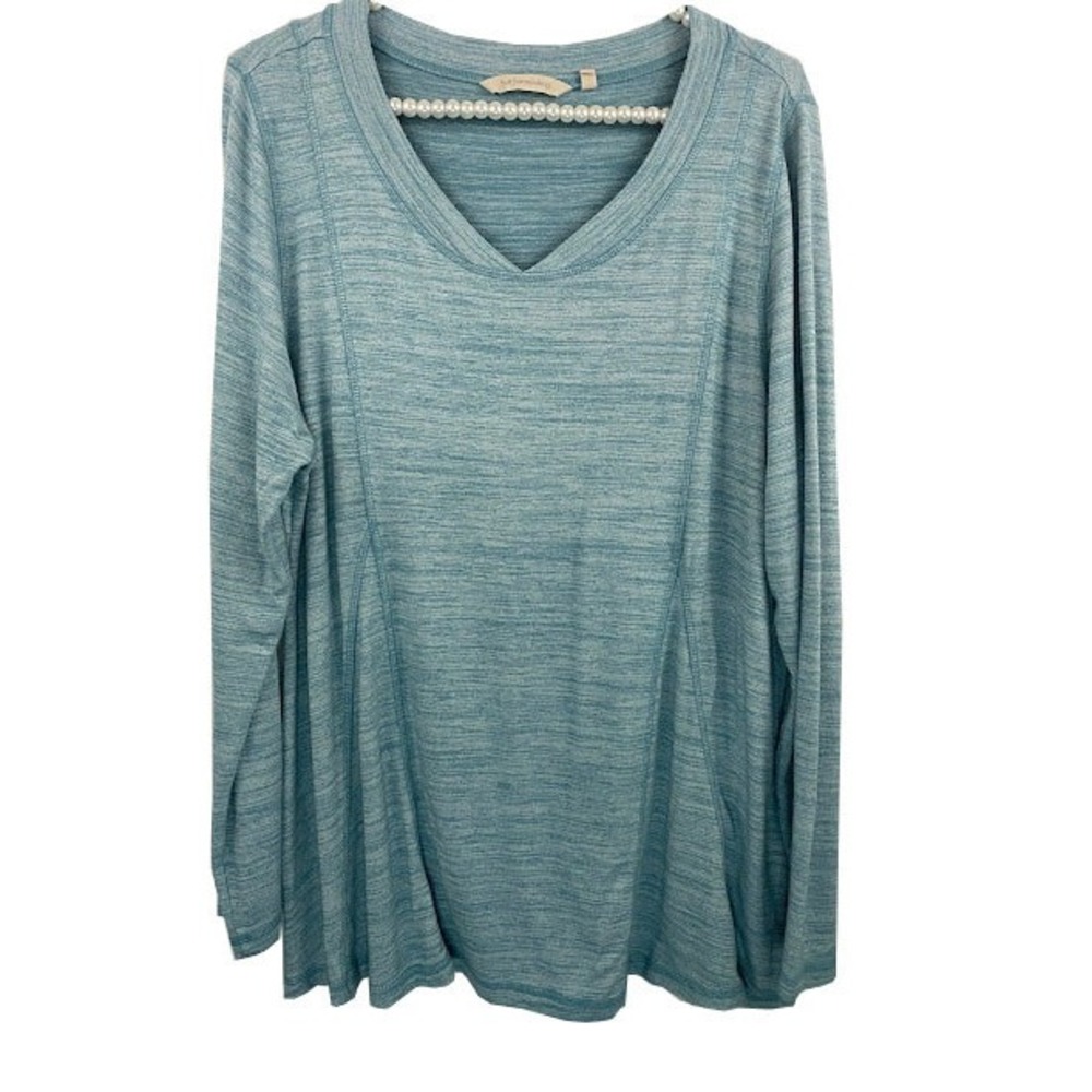 Soft Surroundings Knit Long Sleeve Womans Sz Large Blue Marble V-Neck Sweater